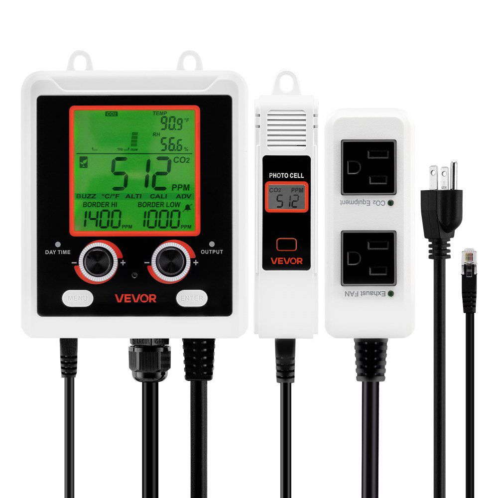 VEVOR Controlador de CO₂ - Doble Salida con Sensor NDIR (Día/Noche)